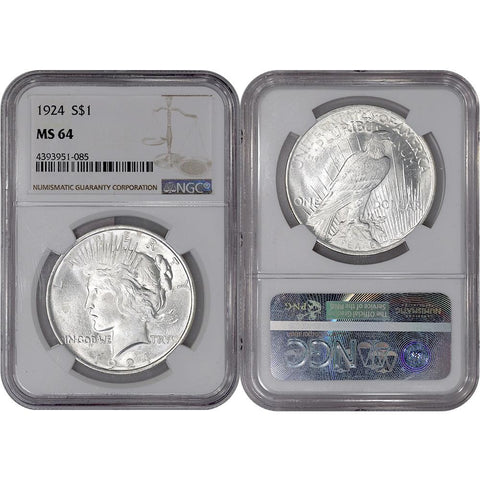 1924 Peace Dollar in NGC MS 64 - Choice Brilliant Uncirculated
