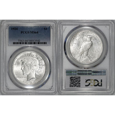1924 Peace Dollar in PCGS MS 64 - Choice Brilliant Uncirculated