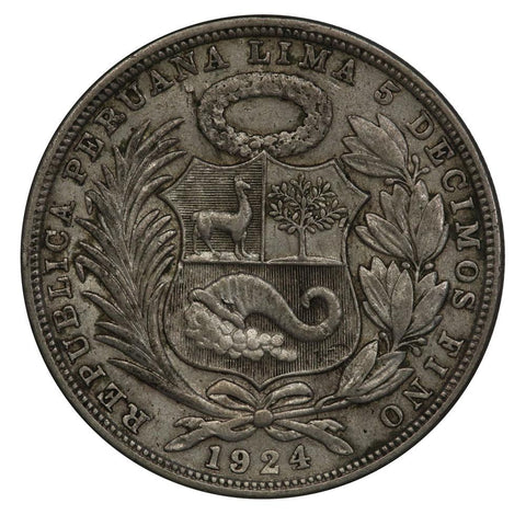 1924 Peru Silver Sol KM.218.1 - VF