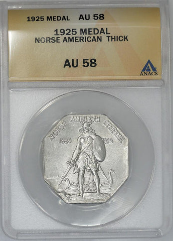 1925 Norse American Centennial Medal - Thick - ANACS AU 58