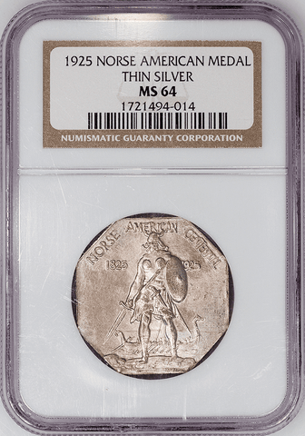 Pretty 1925 Norse American Medal (Thin Planchet) - NGC MS 64