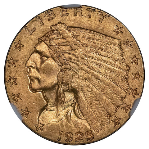 1925-D $2.5 Indian Gold Coin - NGC MS 63 - Choice Uncirculated
