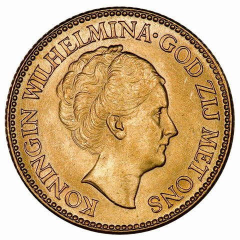 1926 Netherlands Wilhelmina I Gold 10 Gulden - KM.162 - Brilliant Uncirculated