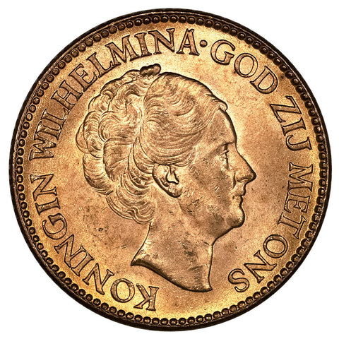 1926 Netherlands Wilhelmina 10 Gulden Gold Coin - About Uncirculated