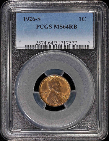 Rare 1926-S Lincoln Wheat Cent - PCGS MS 64 RB - So Tough To Find With Mint Red