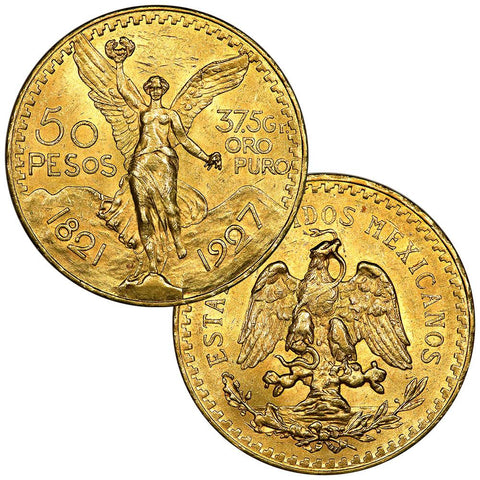 1927 Mexico $50 Peso Gold Coin - KM. 481 - About Uncirculated