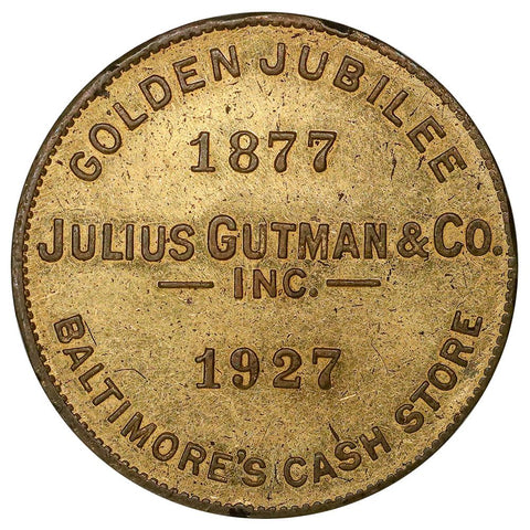 1927 Julius Gutman & Co. Baltimore MD Golden Jubilee Token 25mm - Unc