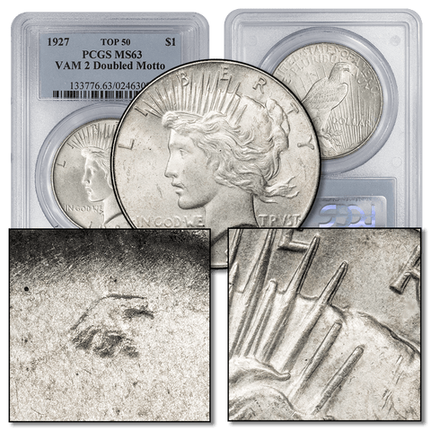 1927 Peace Dollar Top-50 VAM-2 Doubled Motto - PCGS MS 63