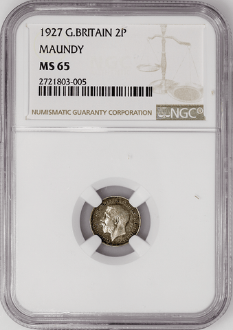 1927 Great Britain Silver Two Pence Maundy KM.812a - NGC MS 65 (Pretty!)