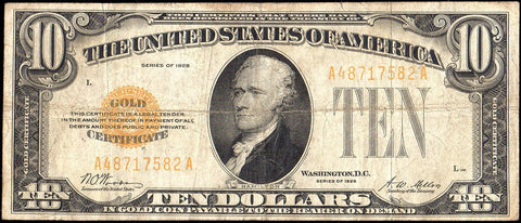 1928 $10 Small-Size Gold Certificate Fr. 2400 - Nominal Fine
