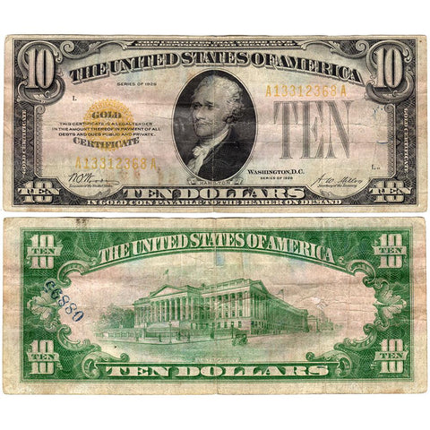 1928 $10 Small-Size Gold Certificate Fr. 2400 -  Net Very Good