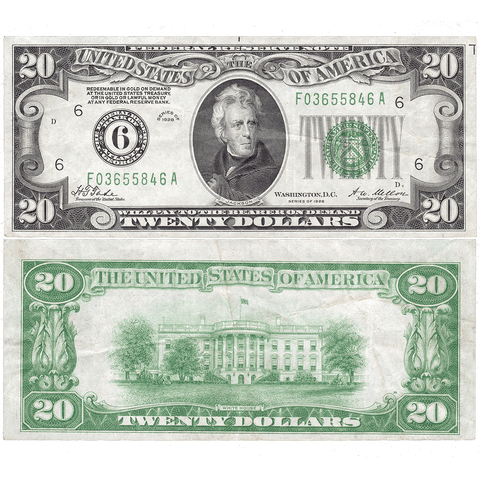 1928 $20 Federal Reserve Note Atlanta District Fr. 2050-F - Very Fine