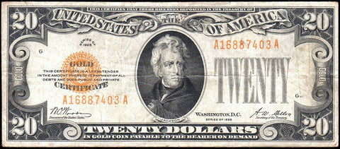 1928 $20 Small-Size Gold Certificates in Very Fine