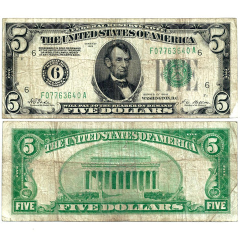 1928 $5 Atlanta Federal Reserve Bank Note Fr. 1950-F - Very Good