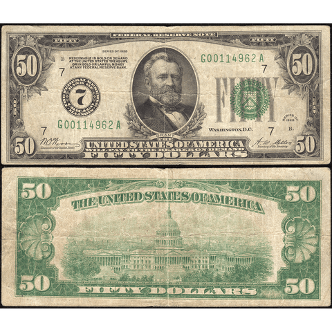 1928 $50 Federal Reserve Note Chicago District FR. 2100G - Fine
