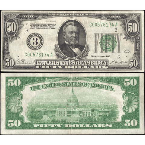 1928 $50 Federal Reserve Note Philadelphia District FR. 2100C - Very Fine
