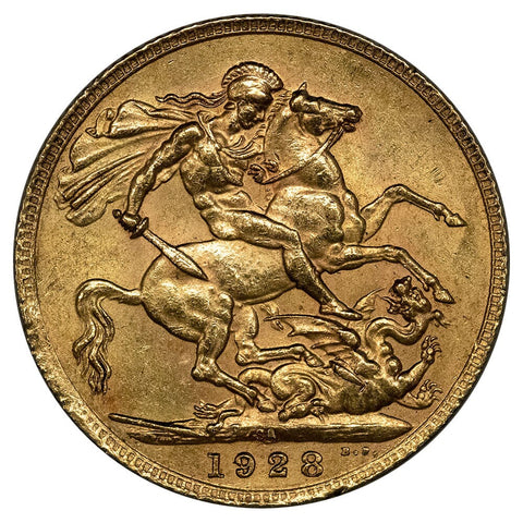 1928 South Africa George V Gold Sovereign KM.21 - About Uncirculated+