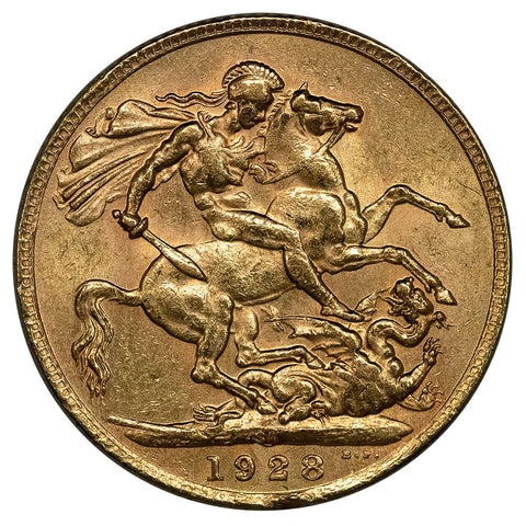 1928 South Africa George V Gold Sovereign KM.21 - About Uncirculated