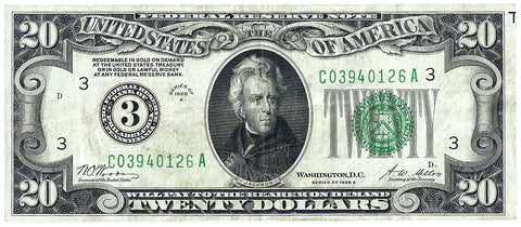 1928-A $20 Federal Reserve Note (Philadelphia District) FR. 2051-C - Very Fine+