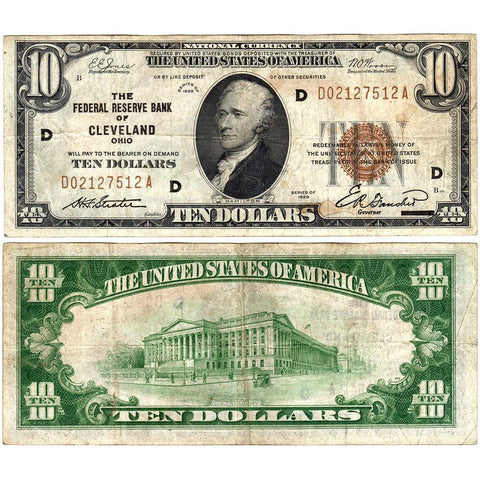 1929 $10 Cleveland Federal Reserve Bank Note Fr.1860-D - Very Fine
