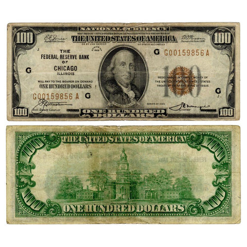1929 $100 Chicago Federal Reserve Bank Note Fr.1890-G - Fine