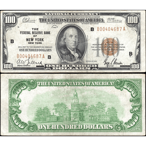 1929 $100 New York Federal Reserve Bank Note Fr.1890-B ~ Crisp Very Fine
