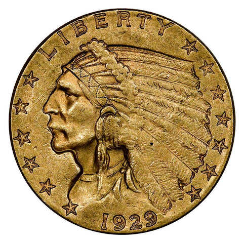 1929 $2.5 Indian Quarter Eagle Gold Coin - About Uncirculated