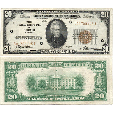 1929 $20 Chicago Federal Reserve Bank Note Fr. 1870-G - Very Fine