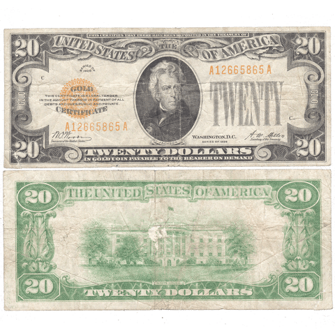 1928 $20 Small-Size Gold Certificate Fr. 2402 - Net Very Good
