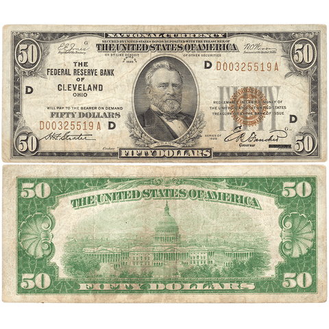 1929 $50 Cleveland Federal Reserve Bank Note Fr.1880-D - Fine/Very Fine