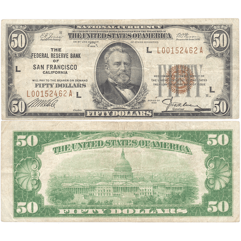 1929 $50 San Francisco Federal Reserve Bank Note Fr.1880-D - Crisp Very Fine