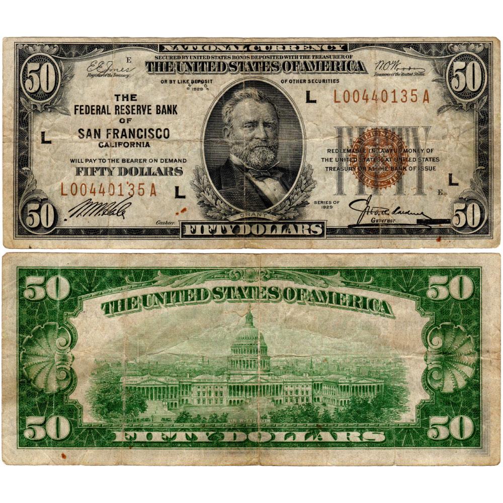 1929 Series $50 Federal Reserve National Bank Note Fine