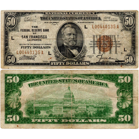 1929 $50 San Franisco Federal Reserve Bank Note Fr.1880-L - Fine