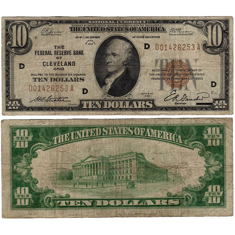 1929 $10 Cleveland Federal Reserve Bank Note Fr.1860-D - Very Good