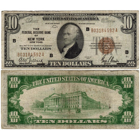 1929 $10 New York Federal Reserve Bank Note Fr.1860-B - Fine+