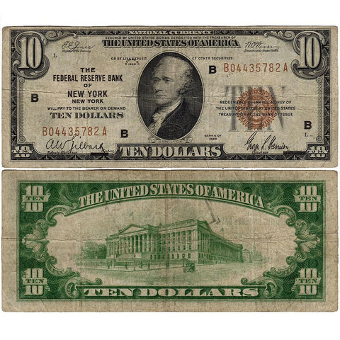 1929 $10 New York Federal Reserve Bank Note Fr.1860-B - Fine