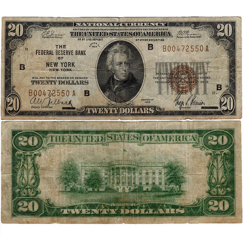 1929 $20 Federal Reserve National Bank Note, New York Fr. 1870-B - Fine
