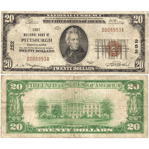 1929 T.1 $20 1st National Bank of Pittsburgh, PA Charter 252 ~ Fine