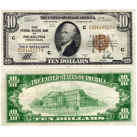 1929 $10 Philadelphia Federal Reserve Bank Note Fr.1860-C - Very Fine