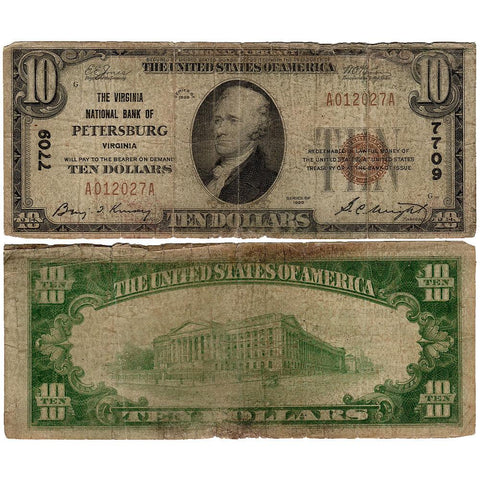 1929 T.1 $10 Virginia National Bank of Petersburg, VA Charter 7709 - Good/Very Good
