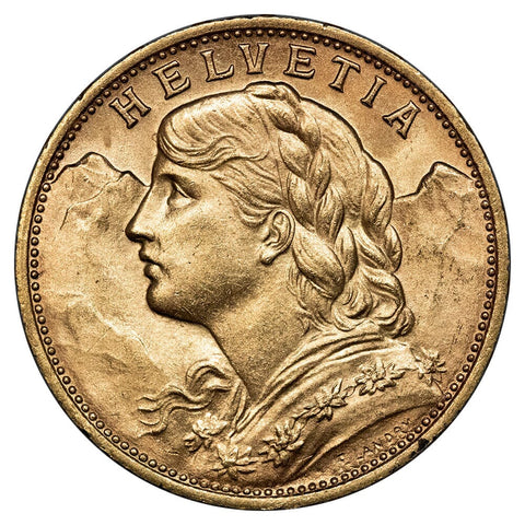 1930-B Swiss Helvetia Gold 20 Francs - PQ Brilliant Uncirculated