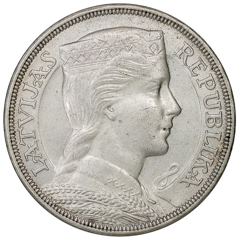 1931 Latvia Silver 5 Lati KM.9 - About Uncirculated