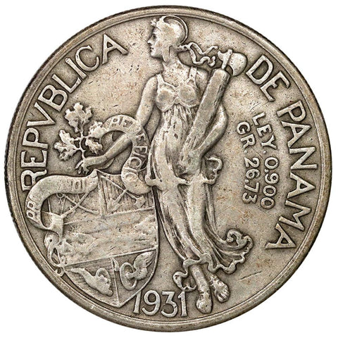 1934 Panama Silver Balboa KM.13 - Very Fine
