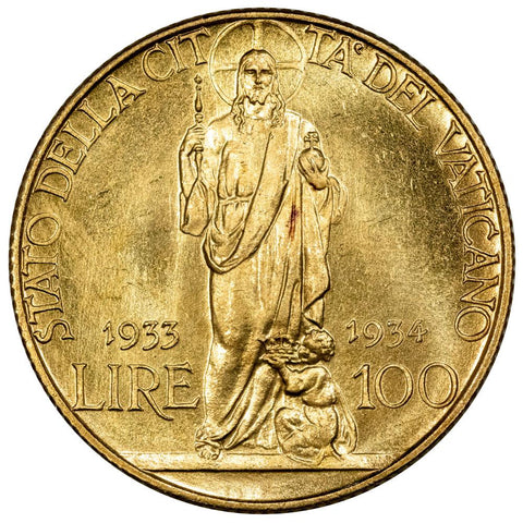 1933/34 Vatican City Gold 100 Lire KM.19 - Brilliant Uncirculated