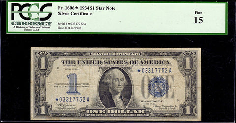 1934 $1 "Funnyback" Silver Certificate Fr. 1606* - PCGS Fine 15