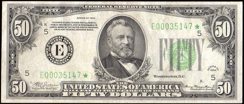 1934 $50 Federal Reserve Star Note Richmond District Fr. 2102-E* - Choice Very Fine