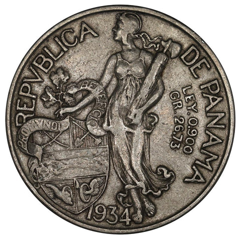 1934 Panama Silver Balboa KM.13 - Very Fine