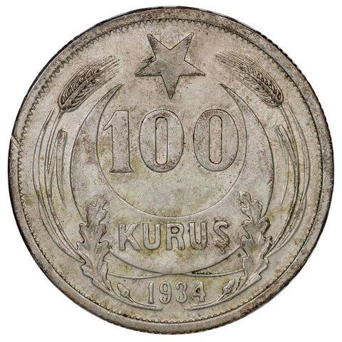 1934 Turkey Silver 100 Kurus KM. 860.1 - Very Fine