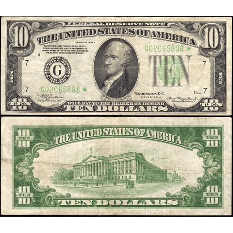 1934-A $10 Federal Reserve Note Chicago District Fr. 2006-G* - Very Fine