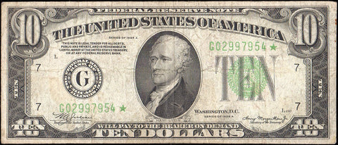 1934-A $10 Federal Reserve Note Chicago District Fr. 2006-G* - Very Good